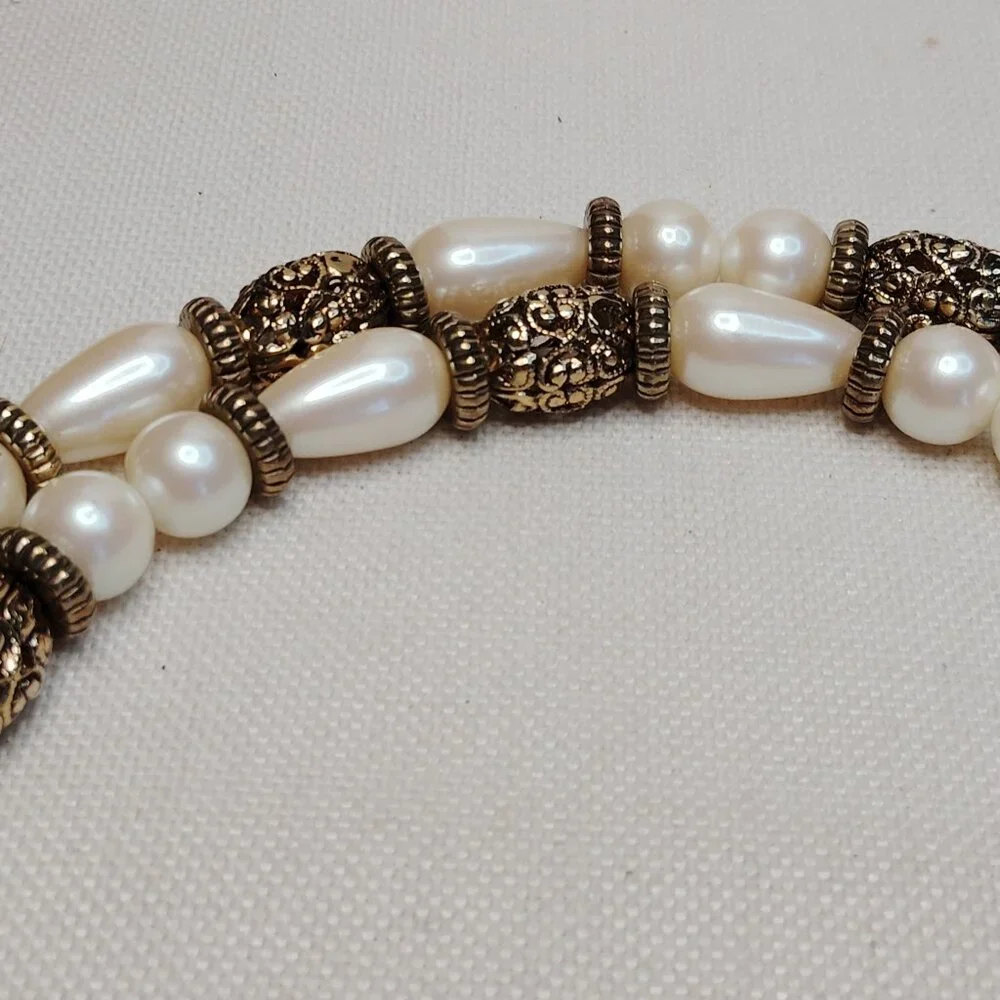 Vintage 1928 Gold Tone Faux Pearl Necklace 34 Inch